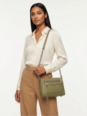 Rebecca Minkoff Olive Green Leather Crossbody with Silver Chain